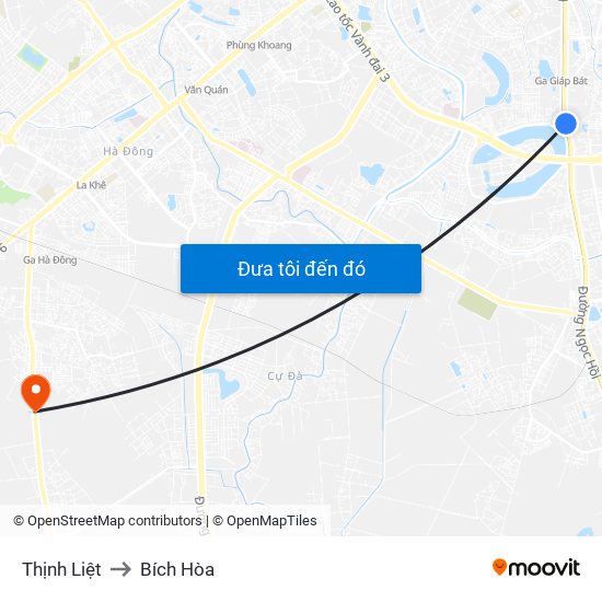 Thịnh Liệt to Bích Hòa map