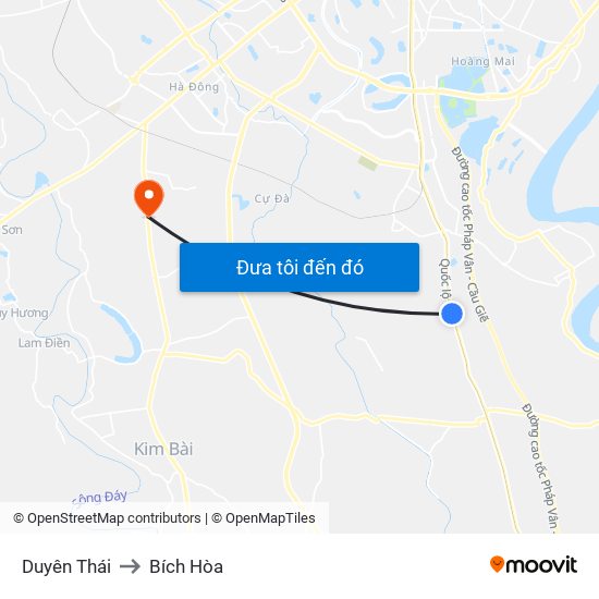 Duyên Thái to Bích Hòa map