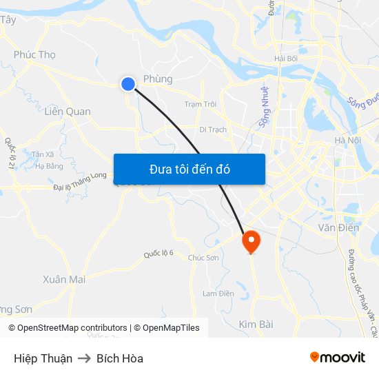 Hiệp Thuận to Bích Hòa map
