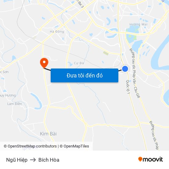 Ngũ Hiệp to Bích Hòa map