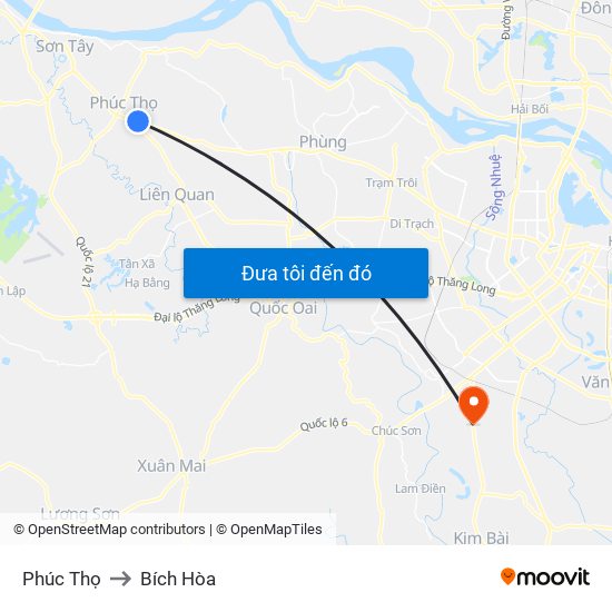 Phúc Thọ to Bích Hòa map