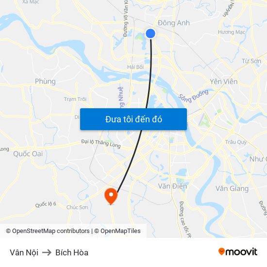 Vân Nội to Bích Hòa map