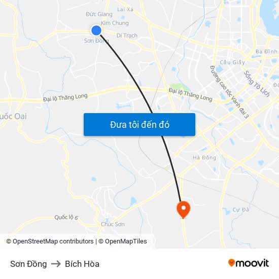 Sơn Đồng to Bích Hòa map
