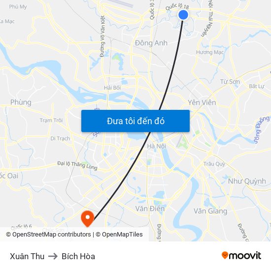 Xuân Thu to Bích Hòa map