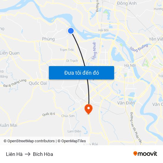 Liên Hà to Bích Hòa map