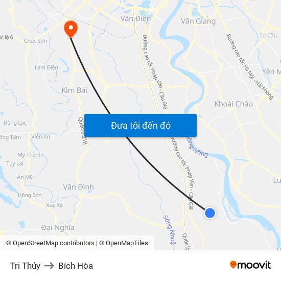 Tri Thủy to Bích Hòa map