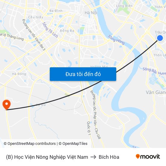 (B) Học Viện Nông Nghiệp Việt Nam to Bích Hòa map
