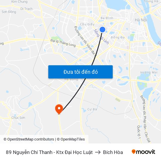 89 Nguyễn Chí Thanh - Ktx Đại Học Luật to Bích Hòa map