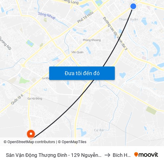 Sân Vận Động Thượng Đình - 129 Nguyễn Trãi to Bích Hòa map