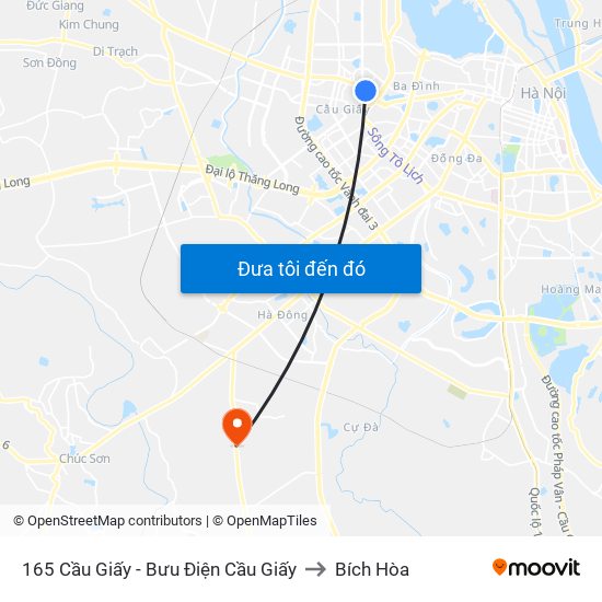 165 Cầu Giấy - Bưu Điện Cầu Giấy to Bích Hòa map