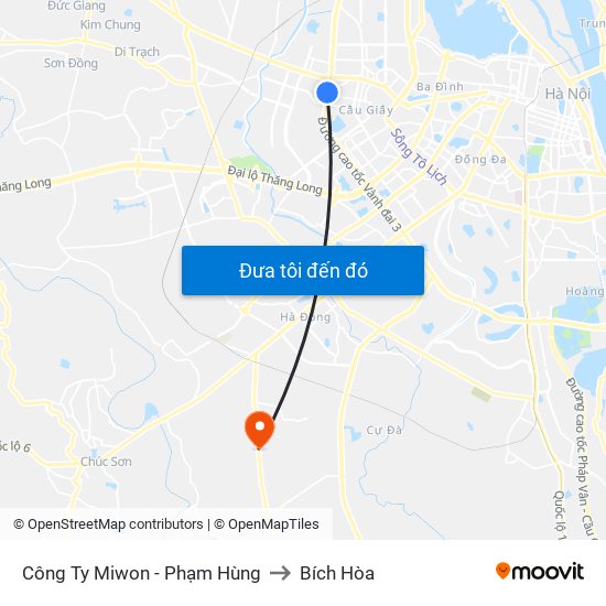 Công Ty Miwon - Phạm Hùng to Bích Hòa map