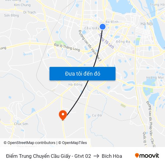 Điểm Trung Chuyển Cầu Giấy - Gtvt 02 to Bích Hòa map