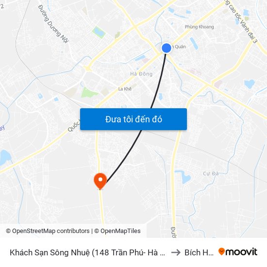 Khách Sạn Sông Nhuệ (148 Trần Phú- Hà Đông) to Bích Hòa map