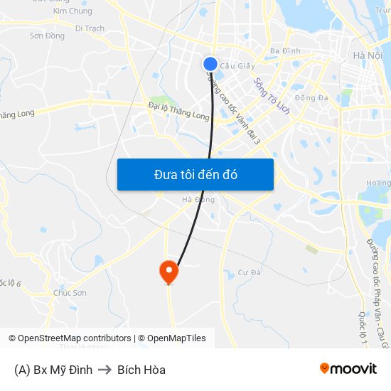 (A) Bx Mỹ Đình to Bích Hòa map