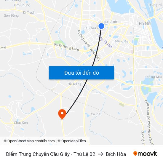 Điểm Trung Chuyển Cầu Giấy - Thủ Lệ 02 to Bích Hòa map