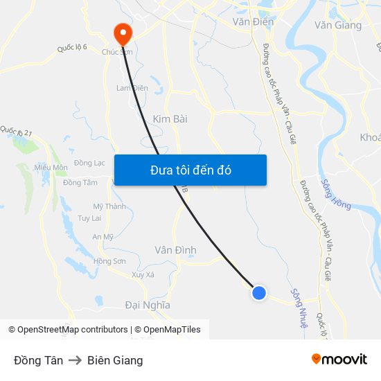 Đồng Tân to Biên Giang map