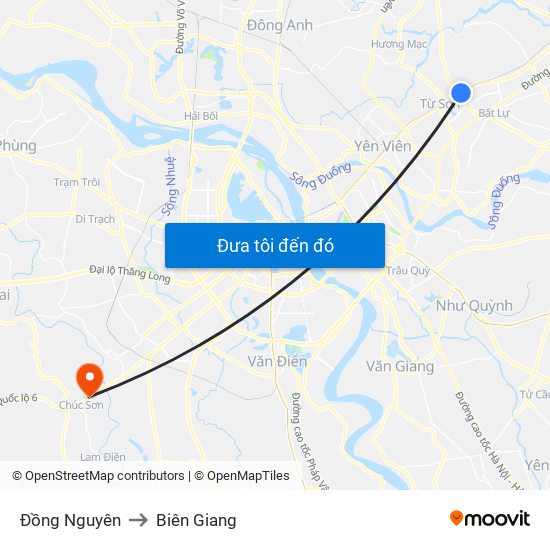 Đồng Nguyên to Biên Giang map