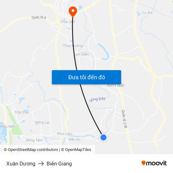 Xuân Dương to Biên Giang map