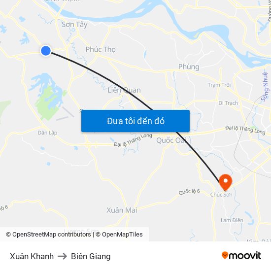 Xuân Khanh to Biên Giang map