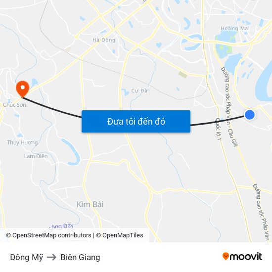 Đông Mỹ to Biên Giang map