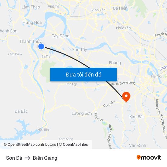 Sơn Đà to Biên Giang map