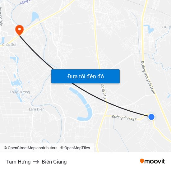 Tam Hưng to Biên Giang map