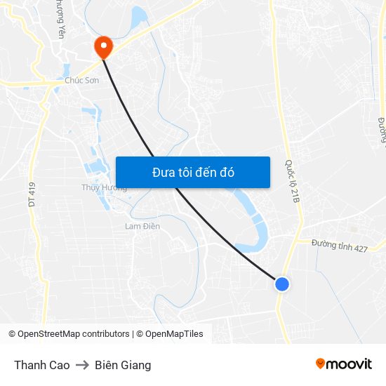 Thanh Cao to Biên Giang map