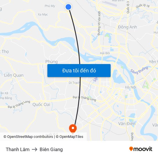 Thanh Lâm to Biên Giang map