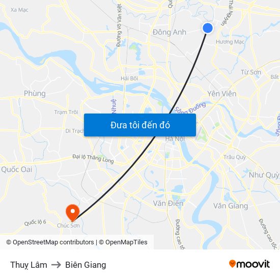 Thuỵ Lâm to Biên Giang map