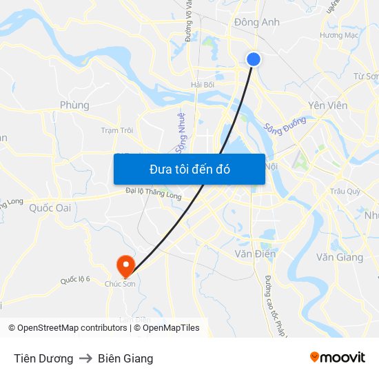 Tiên Dương to Biên Giang map