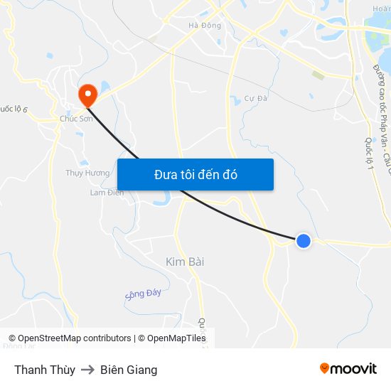 Thanh Thùy to Biên Giang map