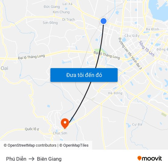 Phú Diễn to Biên Giang map
