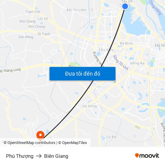 Phú Thượng to Biên Giang map