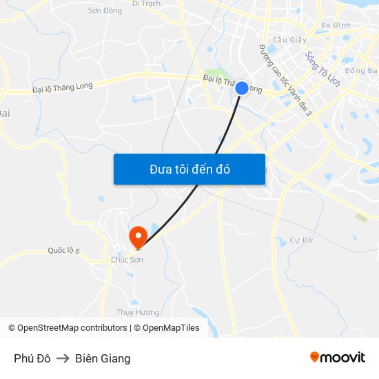 Phú Đô to Biên Giang map