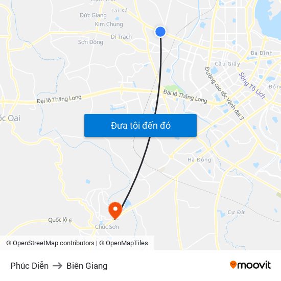 Phúc Diễn to Biên Giang map