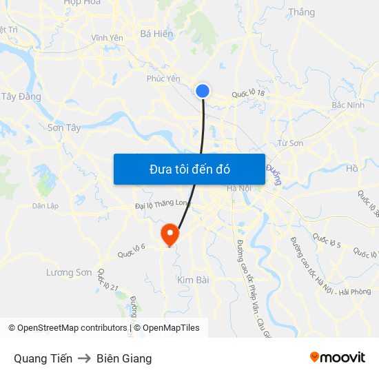 Quang Tiến to Biên Giang map