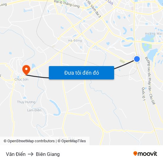 Văn Điển to Biên Giang map