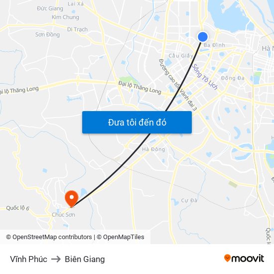 Vĩnh Phúc to Biên Giang map