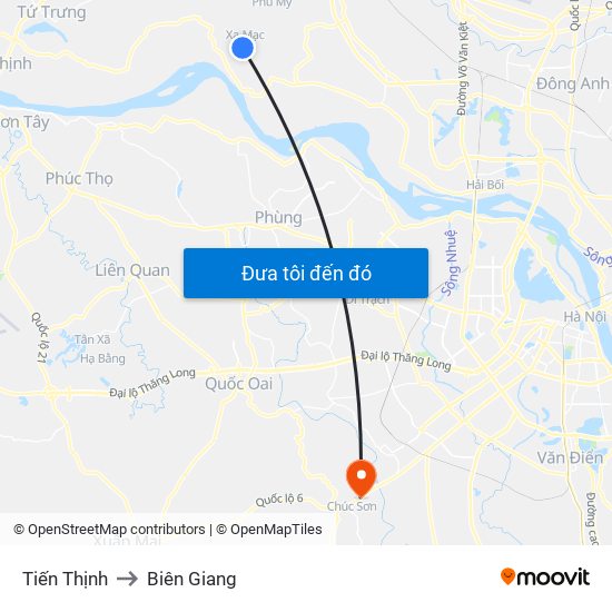 Tiến Thịnh to Biên Giang map