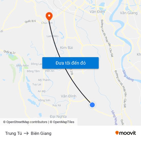 Trung Tú to Biên Giang map