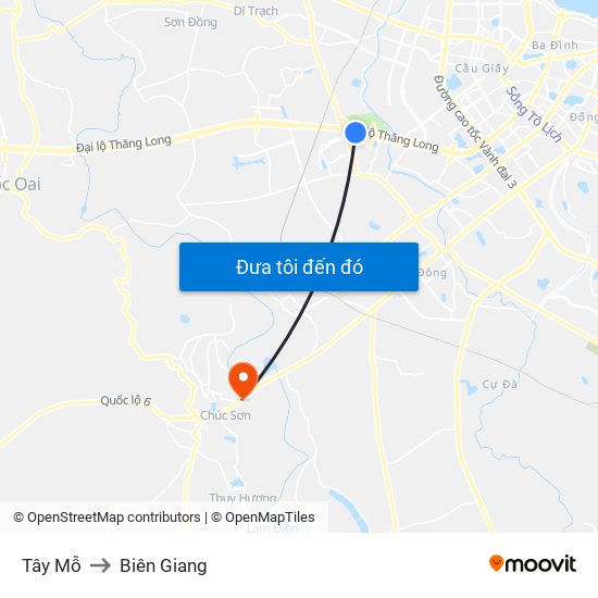 Tây Mỗ to Biên Giang map