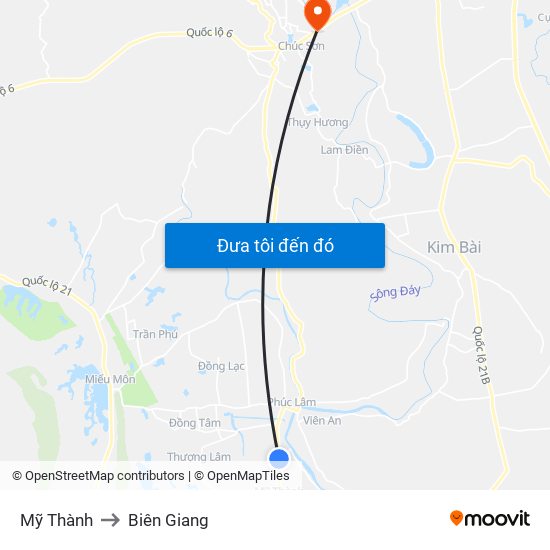 Mỹ Thành to Biên Giang map