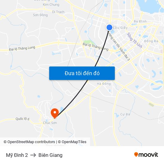 Mỹ Đình 2 to Biên Giang map