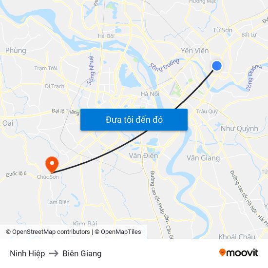 Ninh Hiệp to Biên Giang map