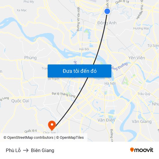 Phù Lỗ to Biên Giang map