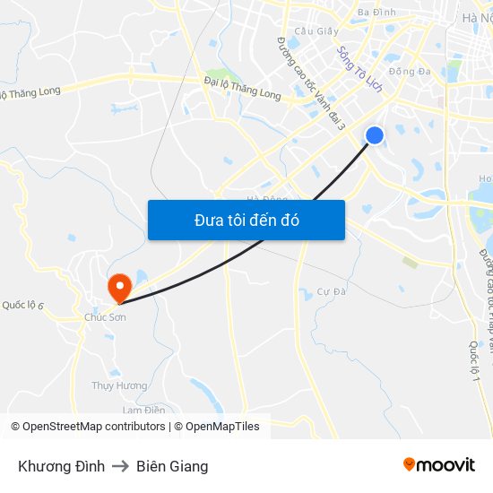 Khương Đình to Biên Giang map