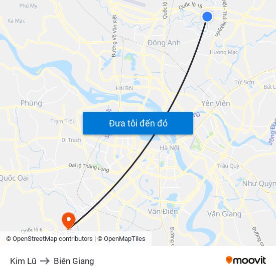 Kim Lũ to Biên Giang map
