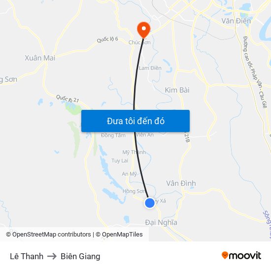 Lê Thanh to Biên Giang map