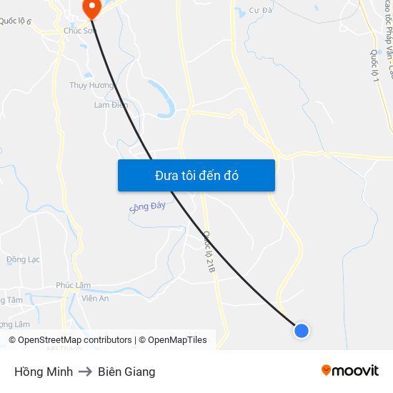 Hồng Minh to Biên Giang map