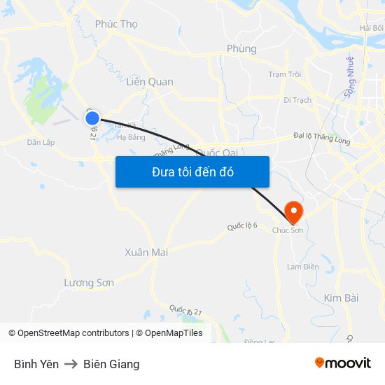 Bình Yên to Biên Giang map